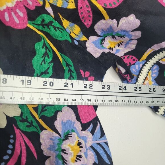 C&C California black floral peasant 100% linen beachy vacation top size xl NWT - Picture 5 of 6